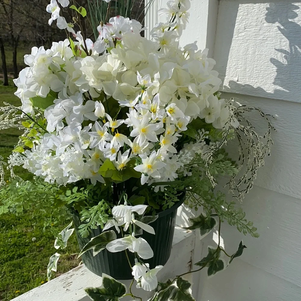 Beautiful White Faux Floral Hanging Basket